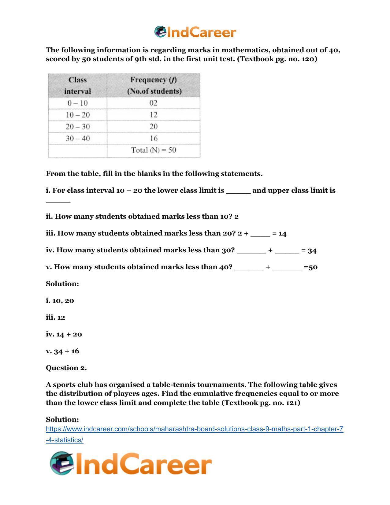 Maharashtra Board Solutions Class 9-Maths (Part 1): Chapter 7.4- Statistics - Page 7