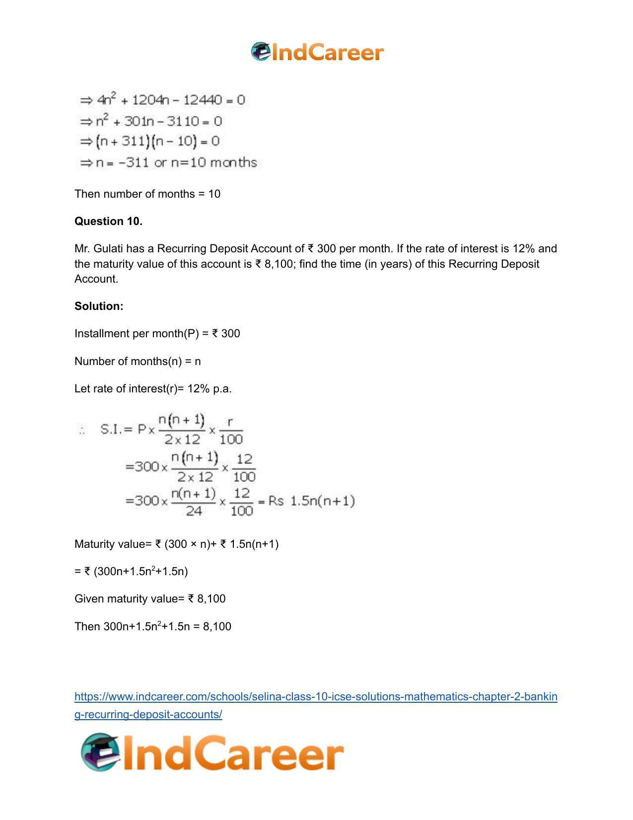 Selina Class 10 ICSE Solutions Mathematics : Chapter 2 - Banking (Recurring Deposit Accounts) - Page 11