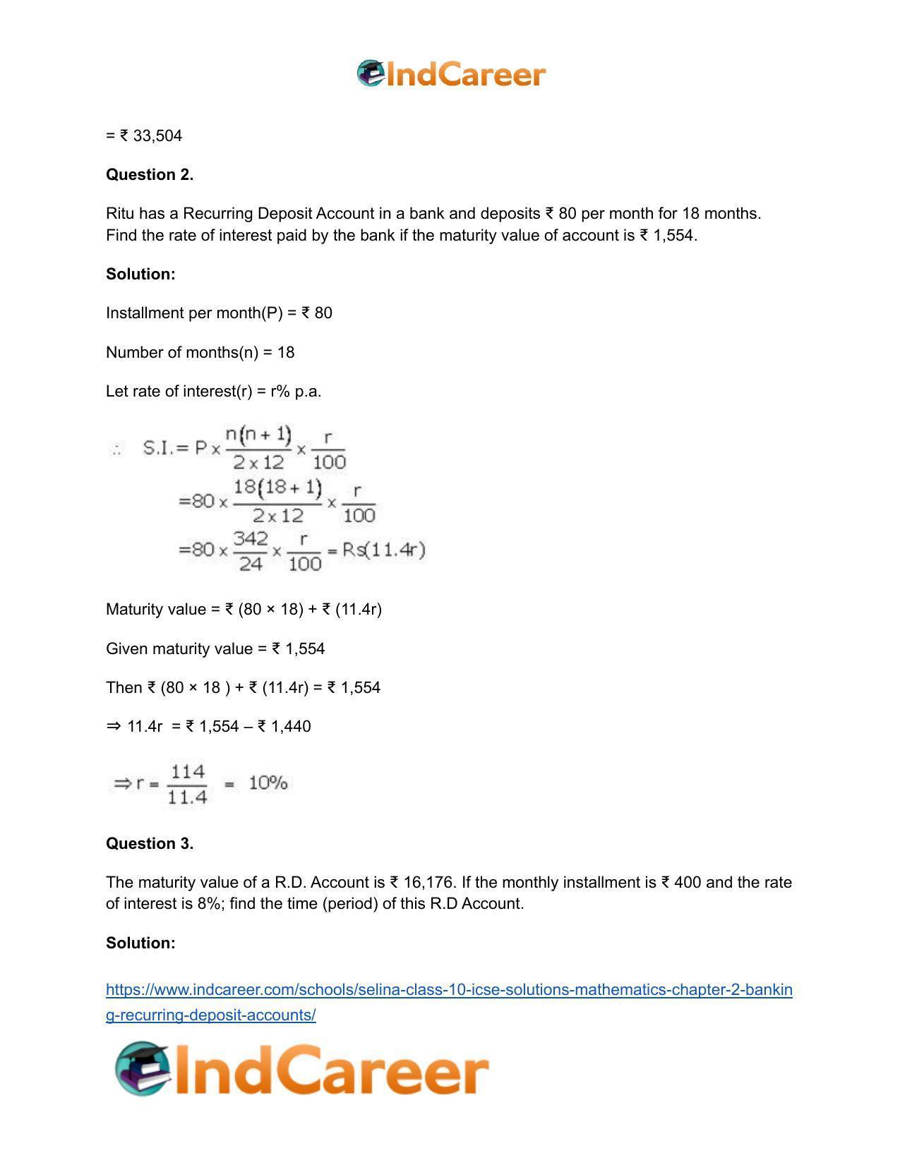 Selina Class 10 ICSE Solutions Mathematics : Chapter 2 - Banking (Recurring Deposit Accounts) - Page 14