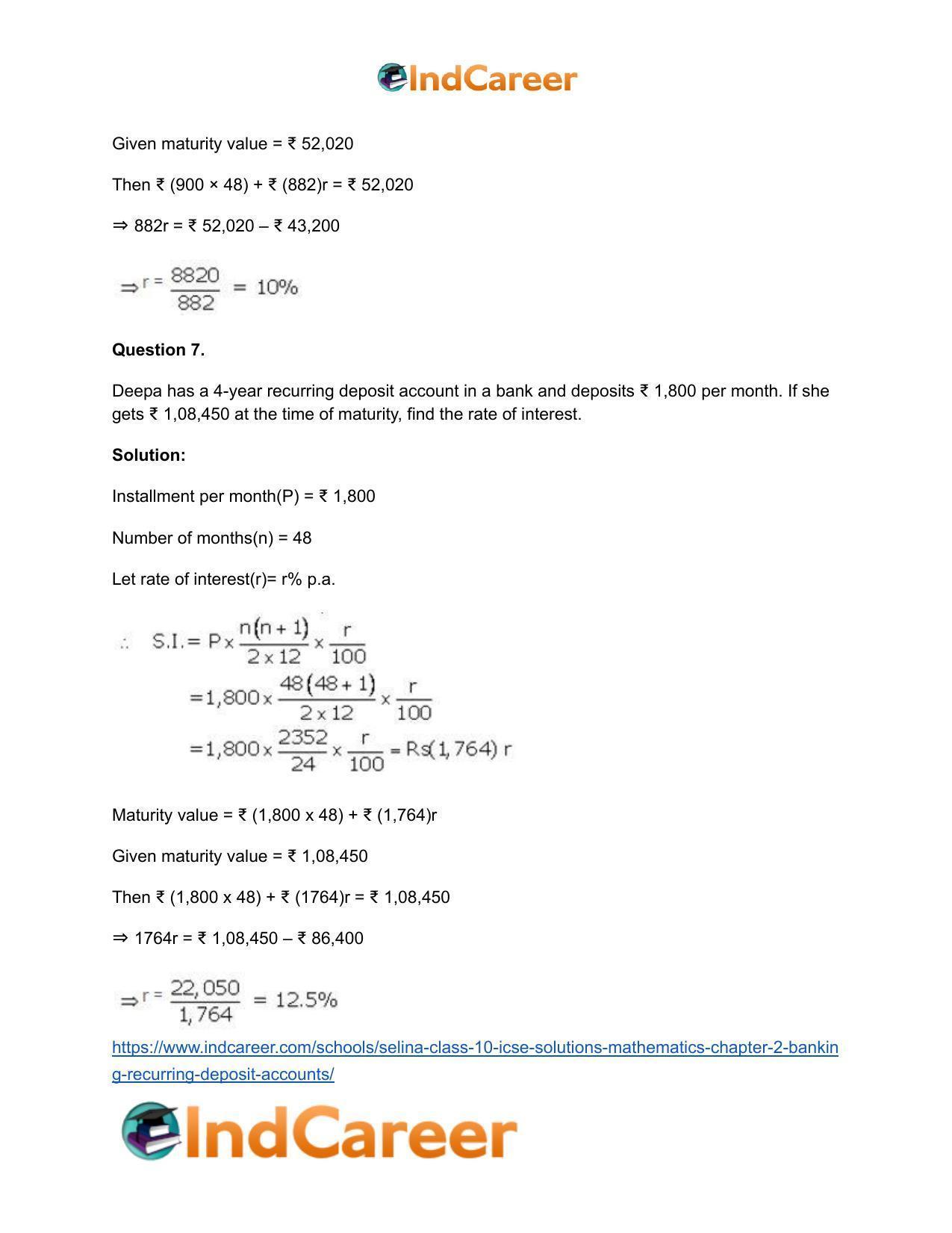 Selina Class 10 ICSE Solutions Mathematics : Chapter 2 - Banking (Recurring Deposit Accounts) - Page 18