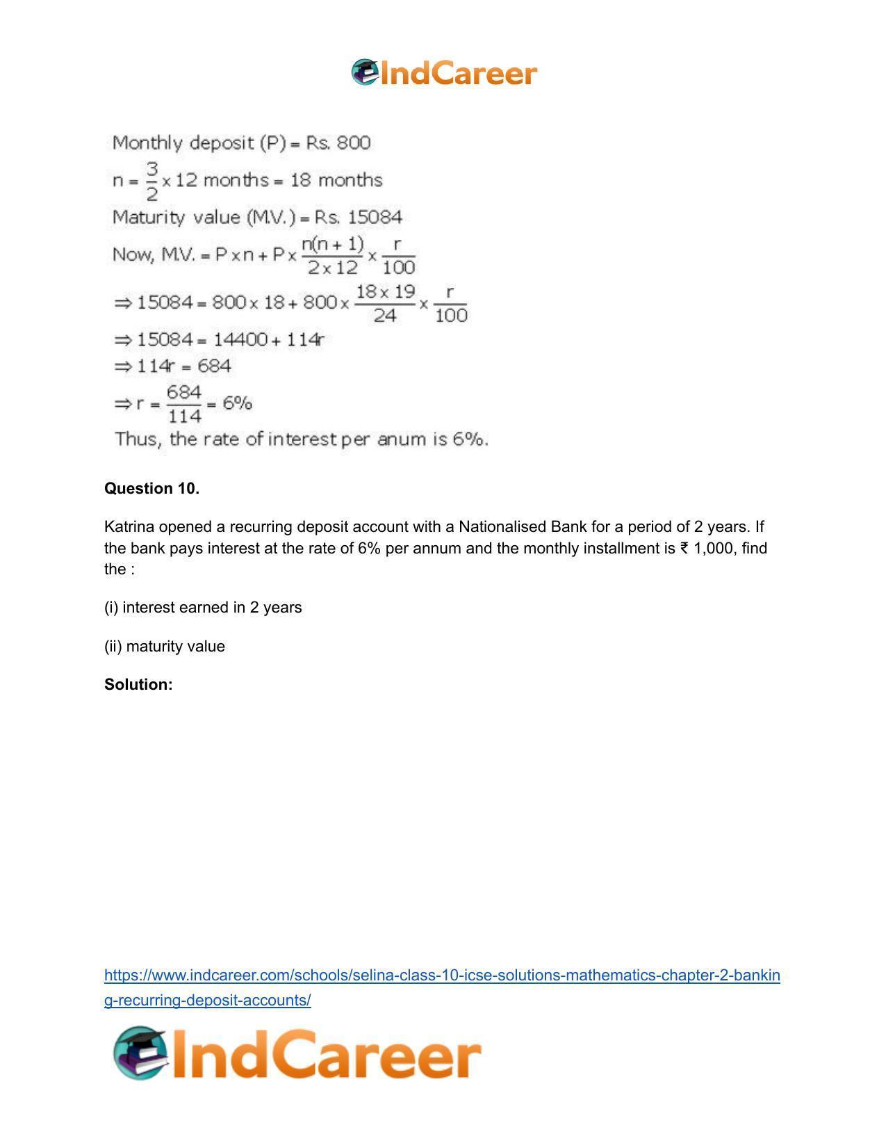 Selina Class 10 ICSE Solutions Mathematics : Chapter 2 - Banking (Recurring Deposit Accounts) - Page 20