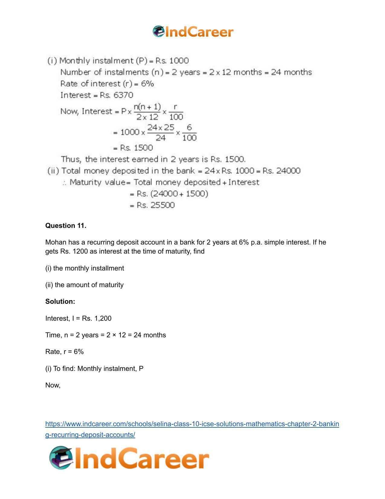 Selina Class 10 ICSE Solutions Mathematics : Chapter 2 - Banking (Recurring Deposit Accounts) - Page 21
