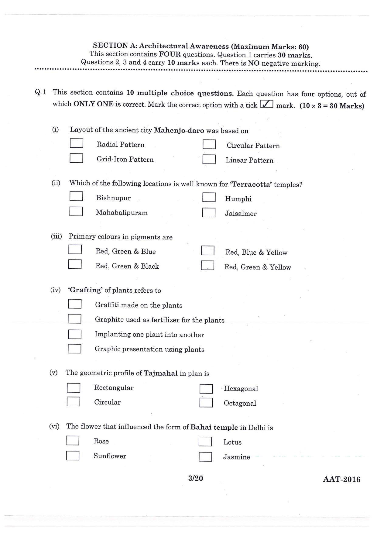 JEE Advanced AAT 2016 Question Paper - Page 3