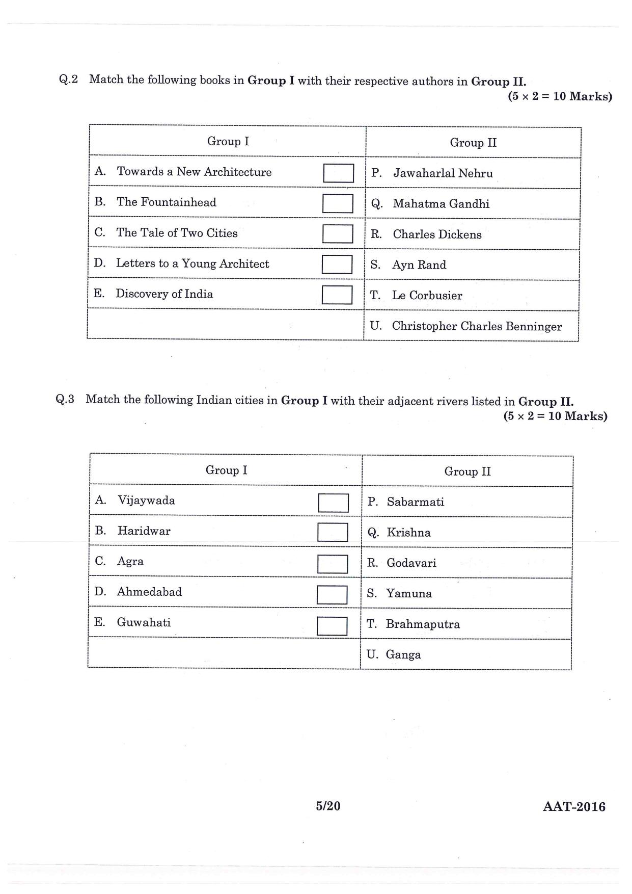 JEE Advanced AAT 2016 Question Paper - Page 5