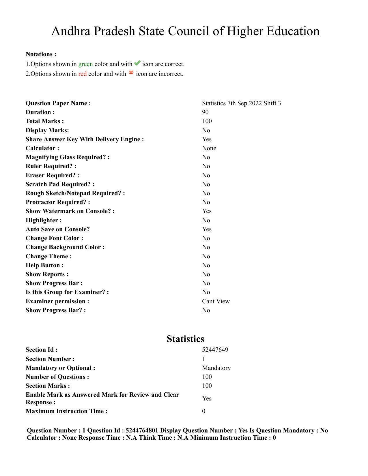 AP PGCET 2022 Statistics Question Paper with Answer Key - Page 1