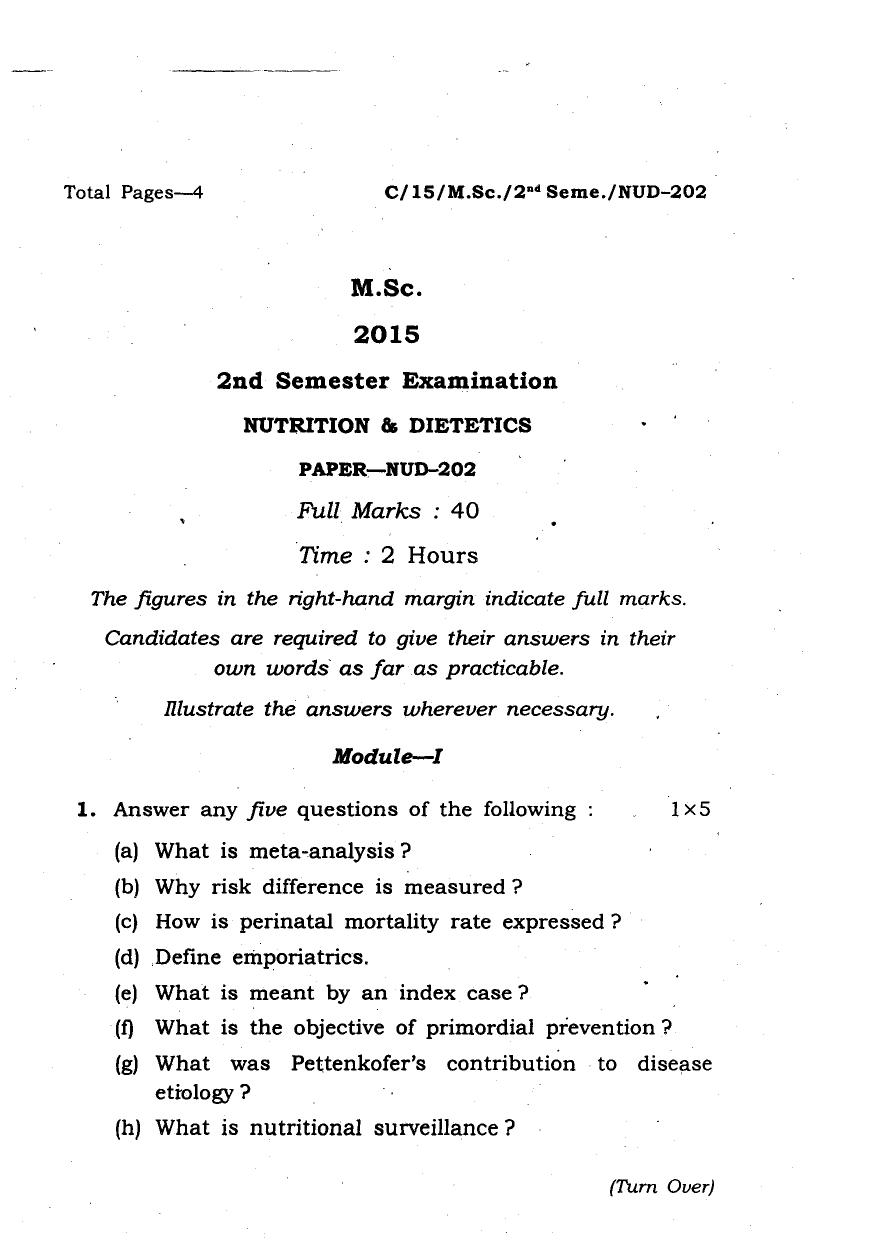 MCAER PG CET 2015 Nutrition Previous Question Paper - Page 1