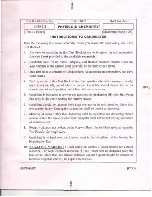 APJEE Physics & Chemistry 2010 Question Paper