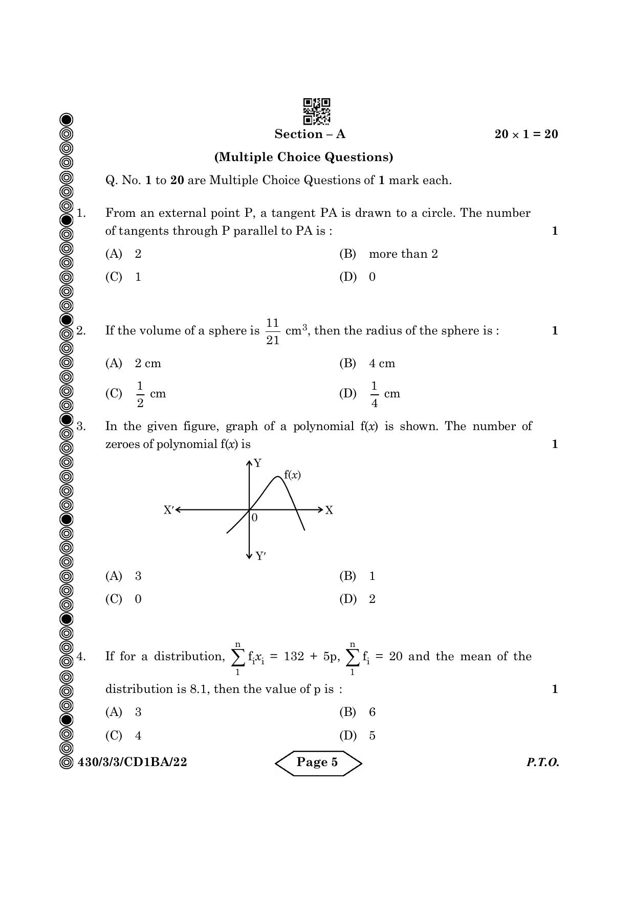 CBSE Class 10 430-3-3 Mathematics Basic 2024 Question Paper - Page 5