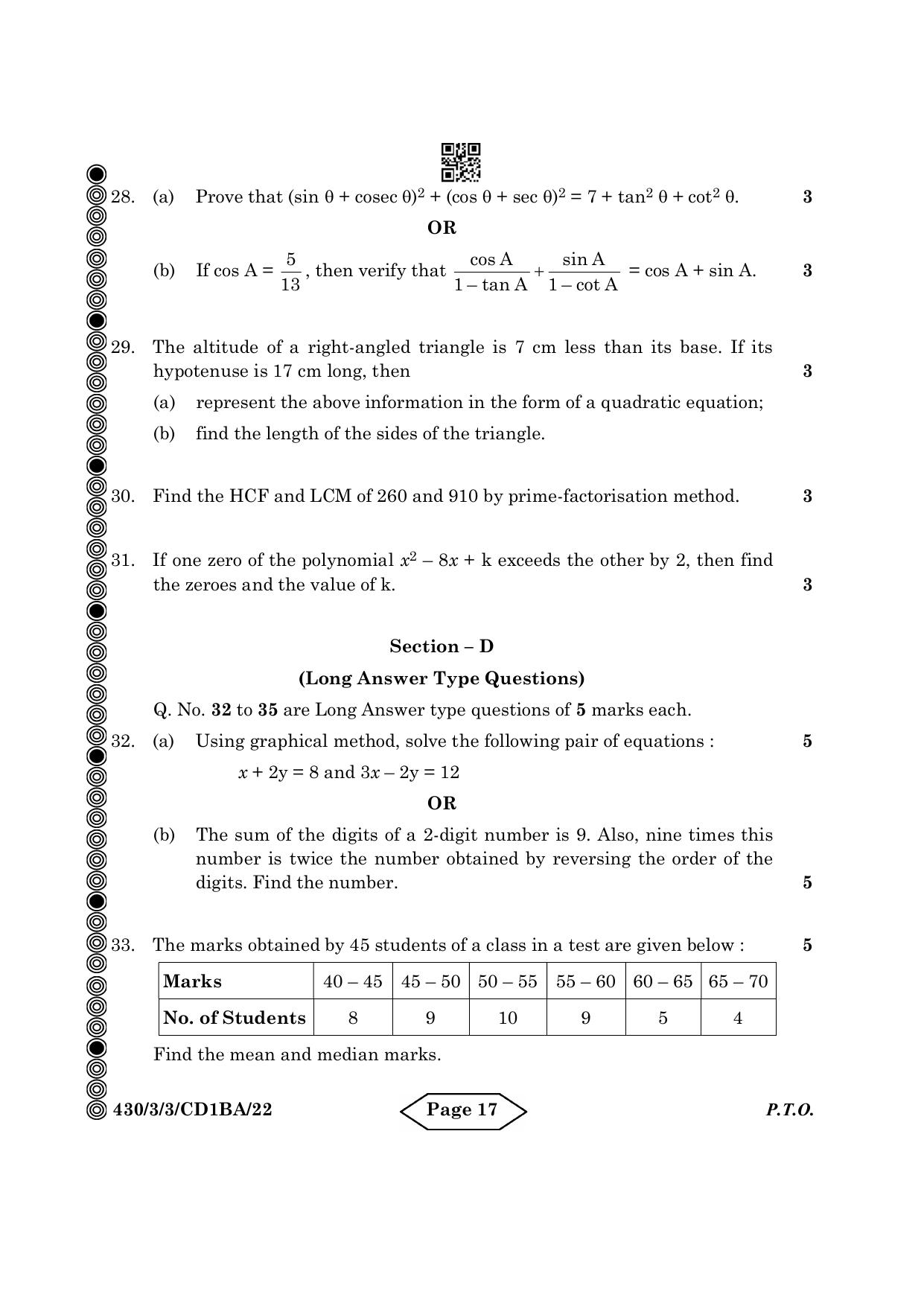 CBSE Class 10 430-3-3 Mathematics Basic 2024 Question Paper - Page 17