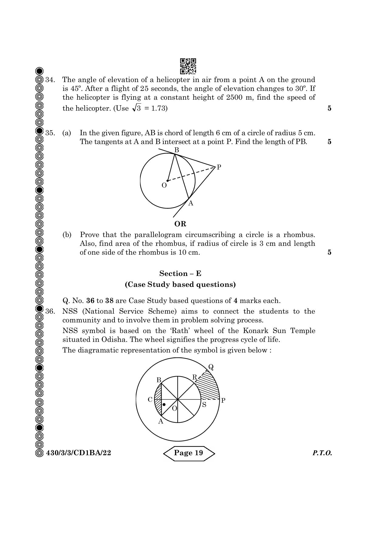 CBSE Class 10 430-3-3 Mathematics Basic 2024 Question Paper - Page 19