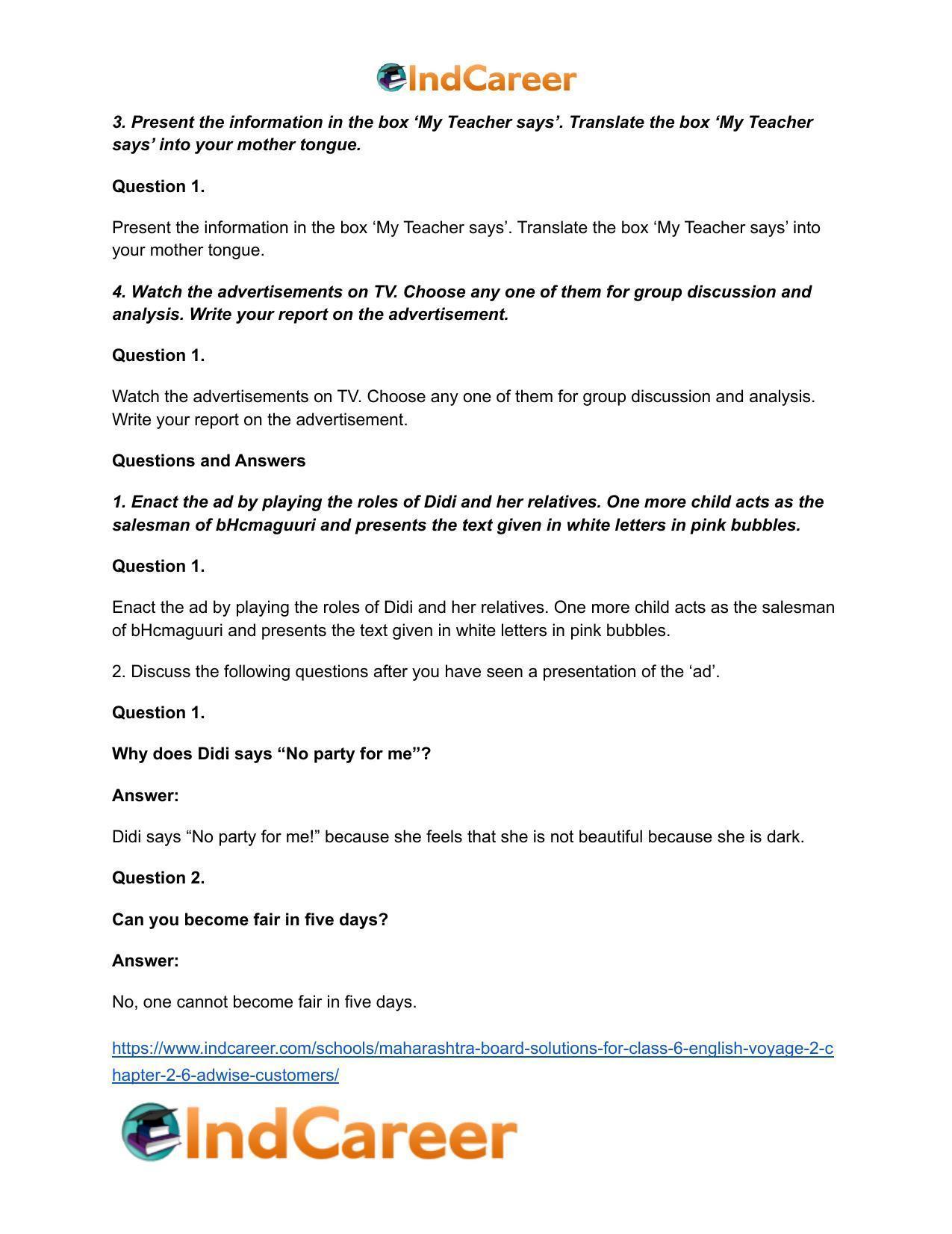 Maharashtra Board Solutions for Class 6- English (Voyage 2): Chapter 2.6- Ad‘wise’ Customers - Page 4
