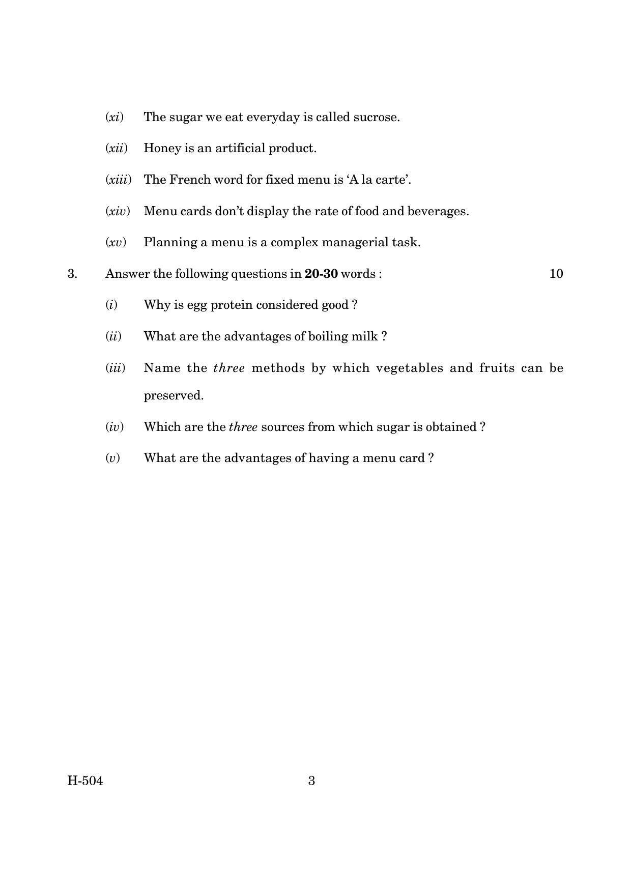 Goa Board Class 12 Cookery   (March 2019) Question Paper - Page 3