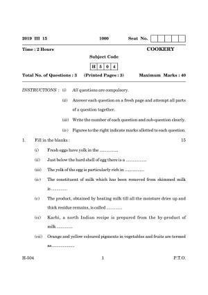 Goa Board Class 12 Cookery   (March 2019) Question Paper