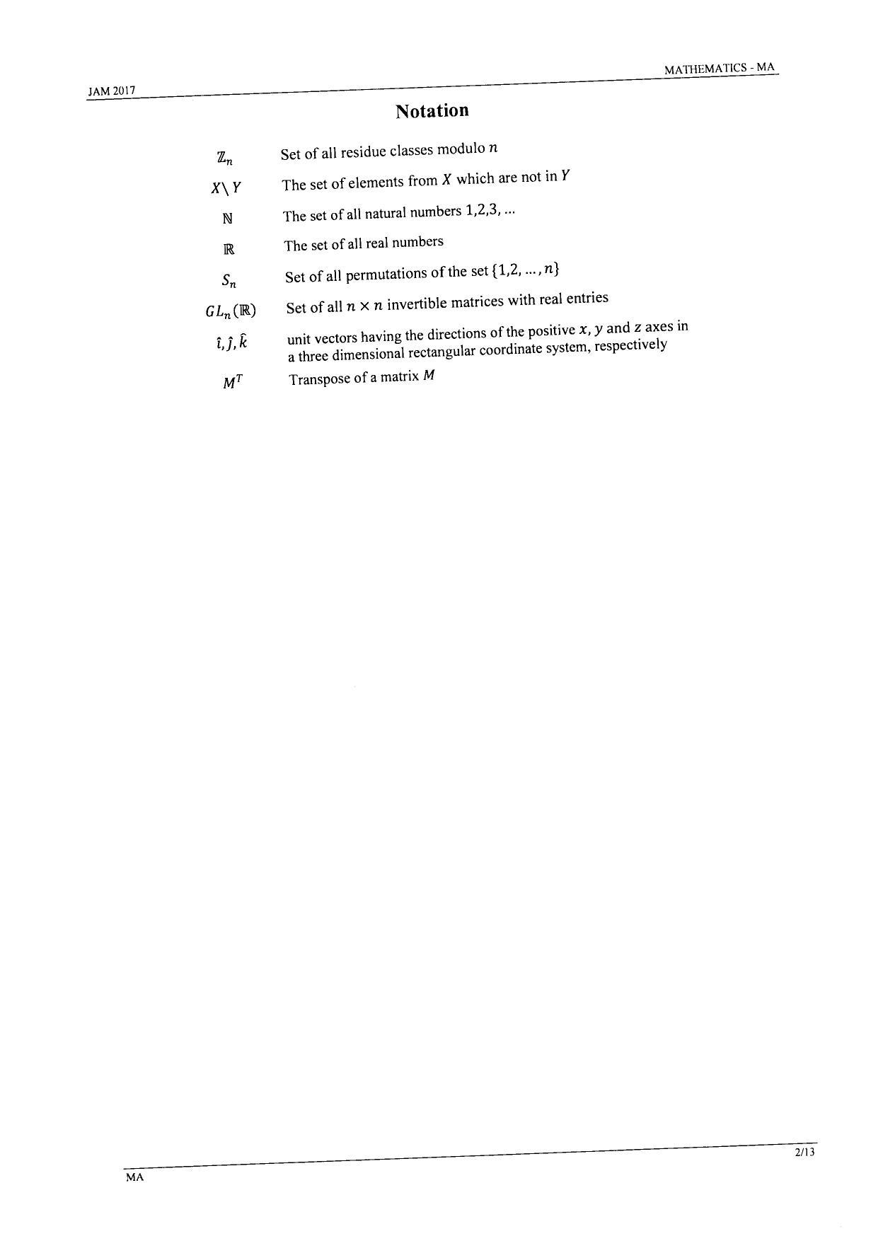 JAM 2017: MA Question Paper - Page 1