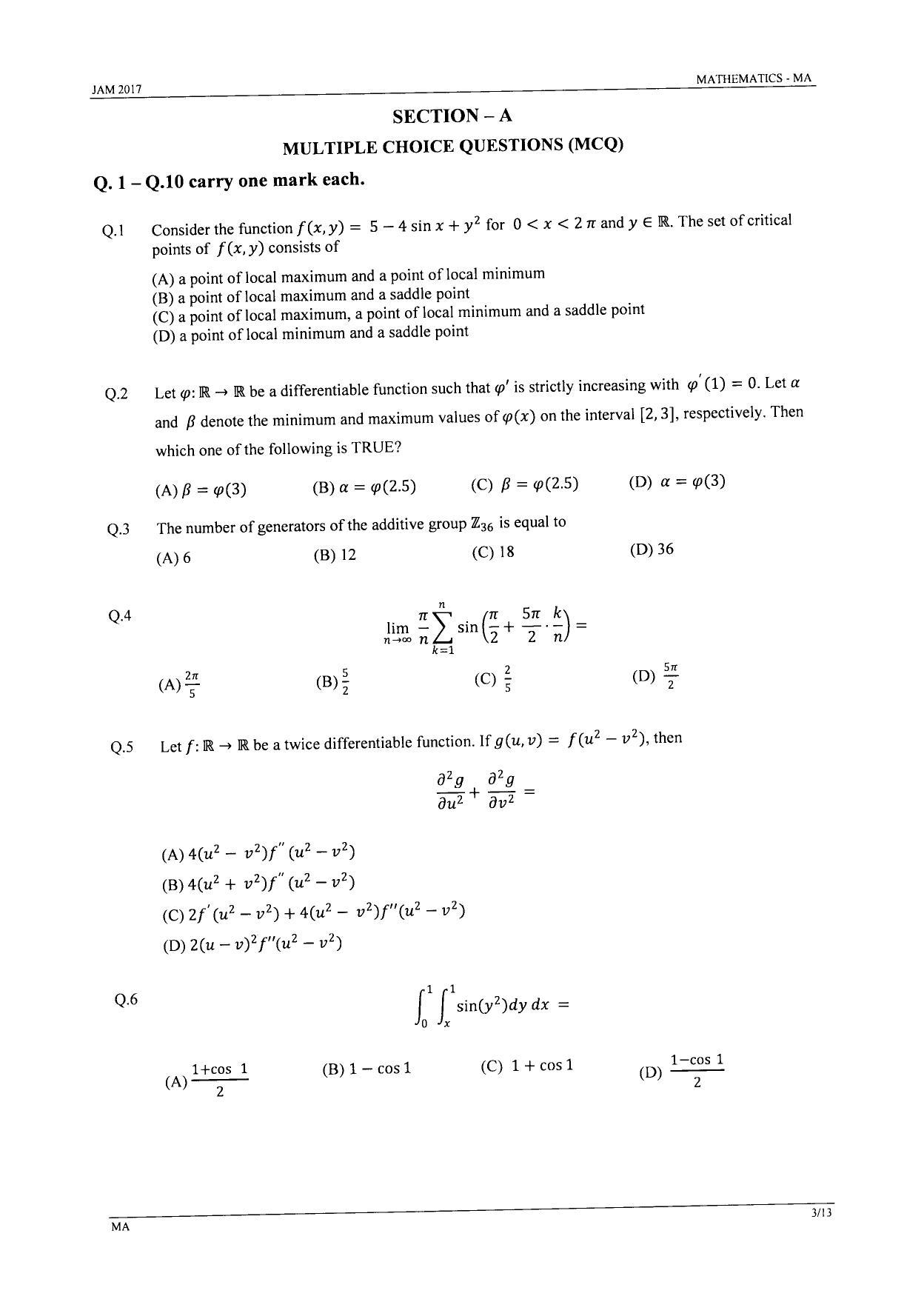 JAM 2017: MA Question Paper - Page 2