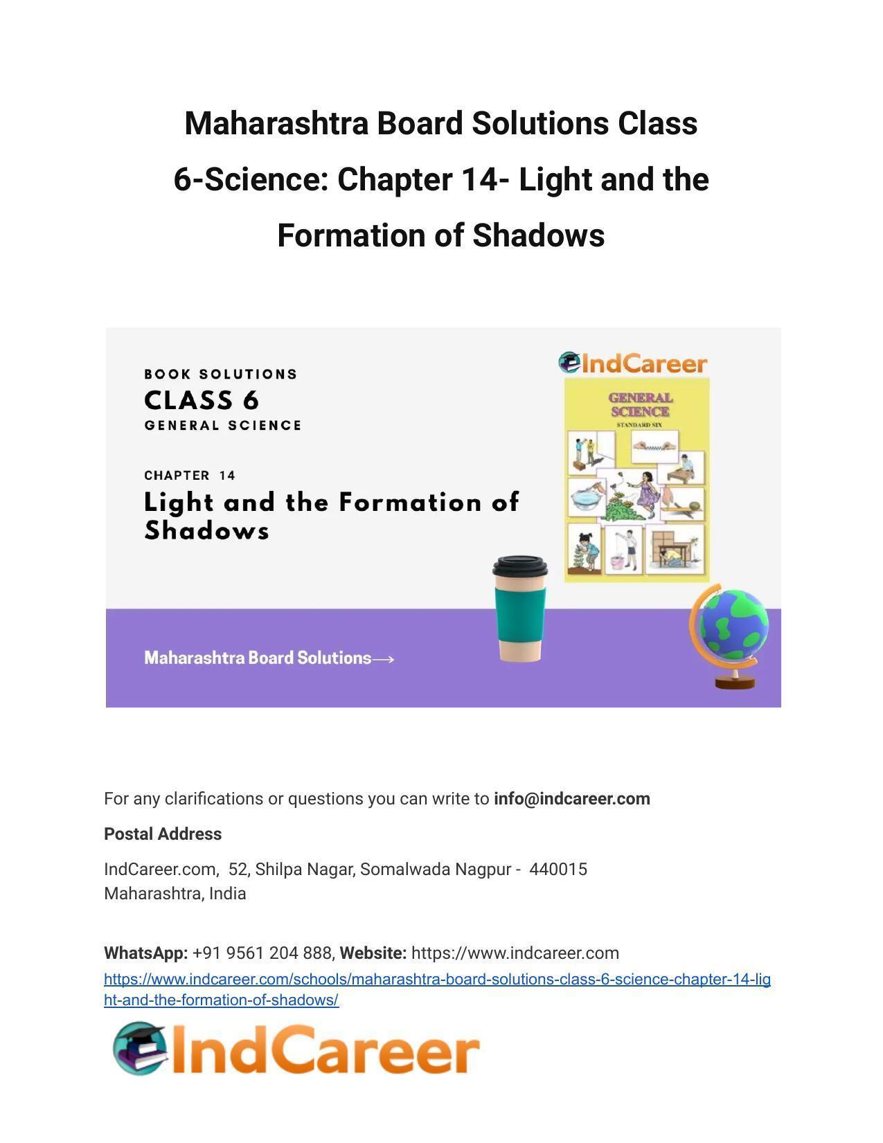 Maharashtra Board Solutions Class 6-Science: Chapter 14- Light and the Formation of Shadows - Page 1