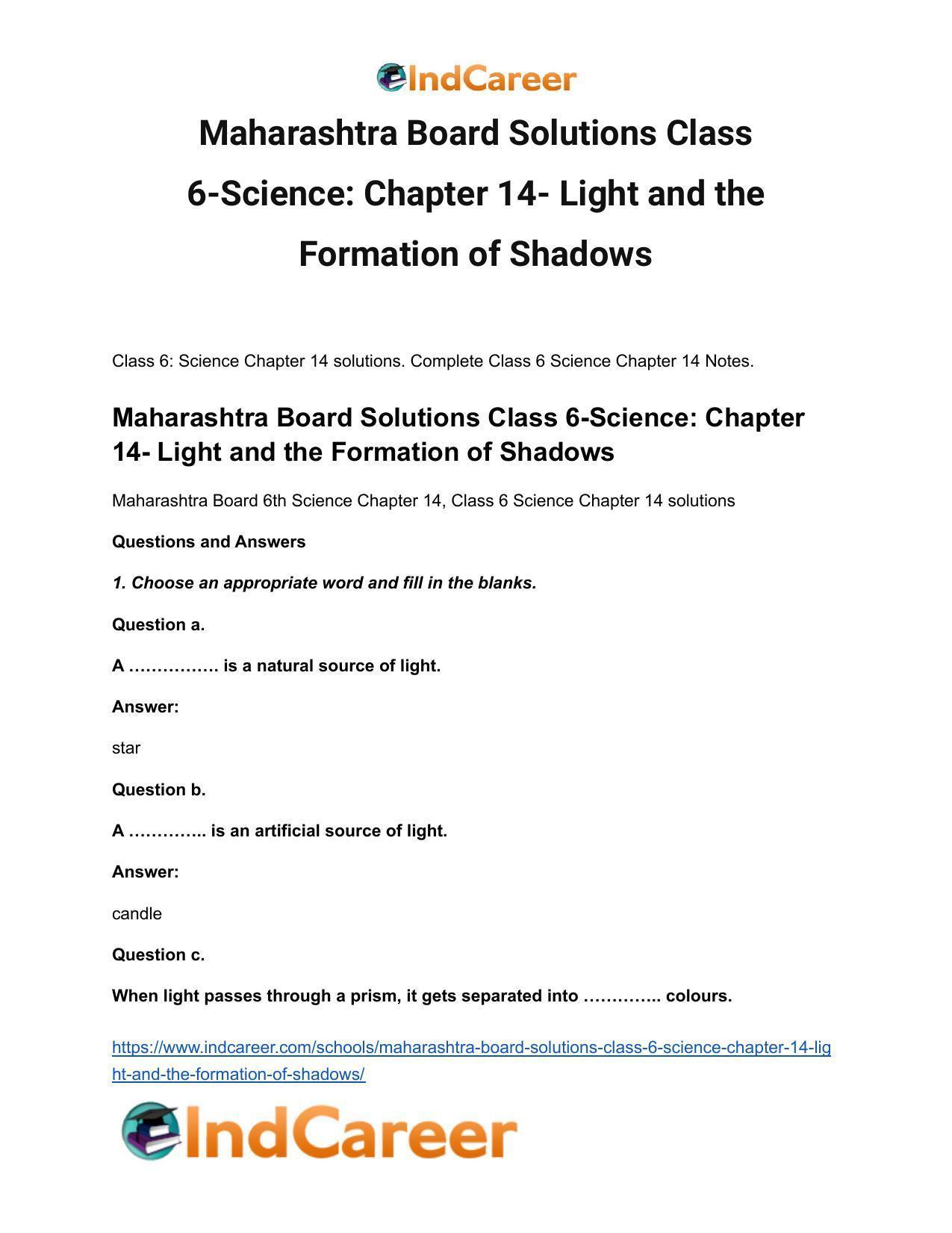 Maharashtra Board Solutions Class 6-Science: Chapter 14- Light and the Formation of Shadows - Page 2