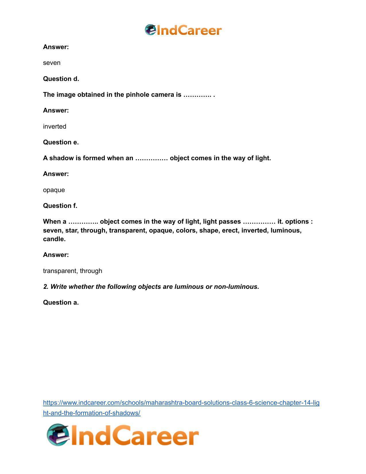 Maharashtra Board Solutions Class 6-Science: Chapter 14- Light and the Formation of Shadows - Page 3