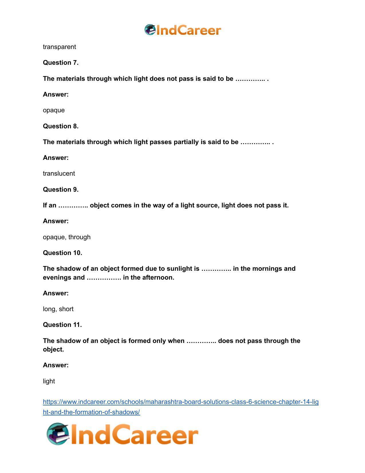 Maharashtra Board Solutions Class 6-Science: Chapter 14- Light and the Formation of Shadows - Page 8