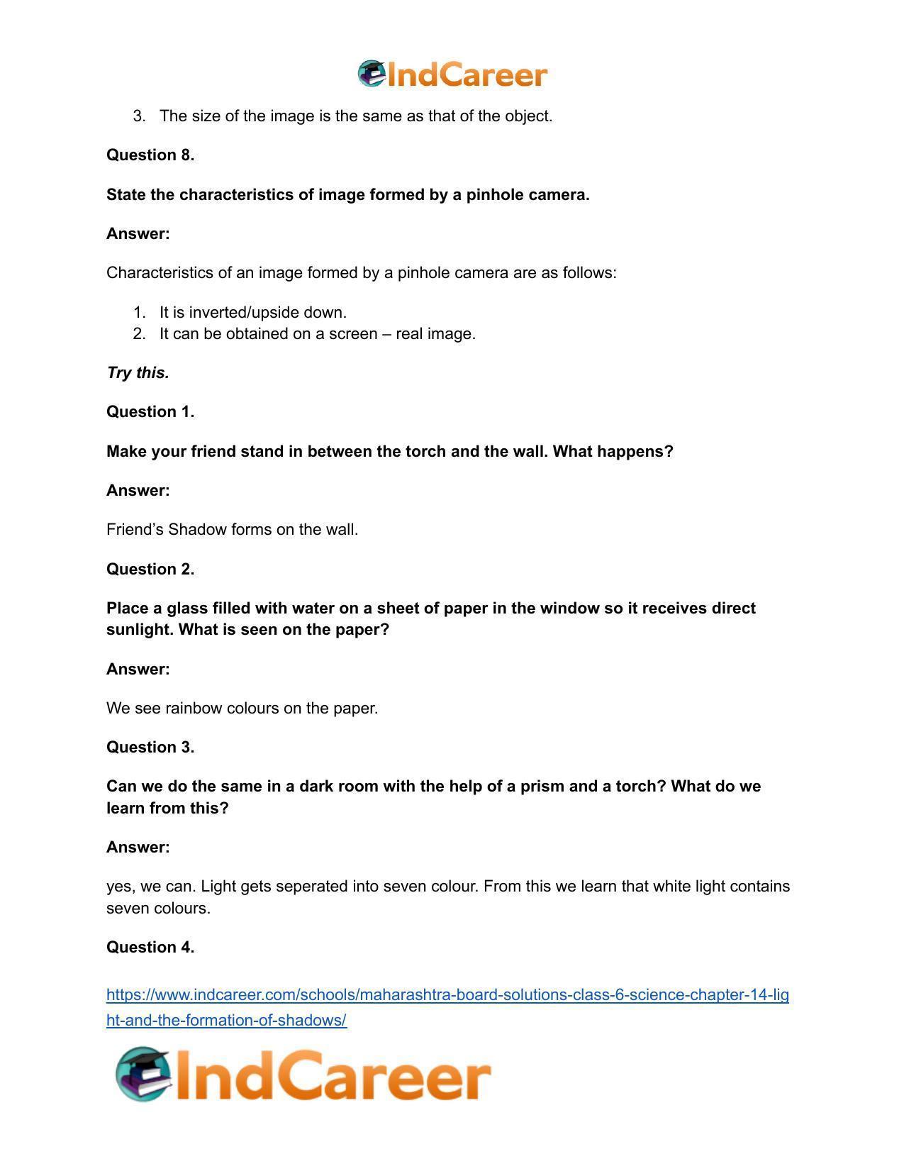 Maharashtra Board Solutions Class 6-Science: Chapter 14- Light and the Formation of Shadows - Page 23
