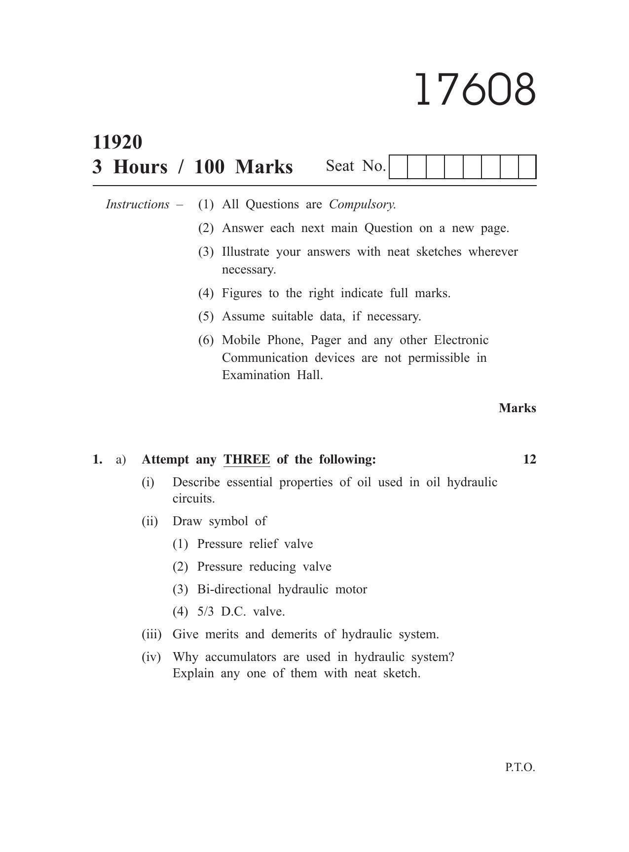 MSBTE Winter Question Paper 2019 - Industrial Fluid Power - Page 1