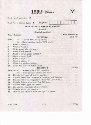 AP Inter 1st Year Principles of Garment Making-I (New) May-2019-Vocational Question Paper