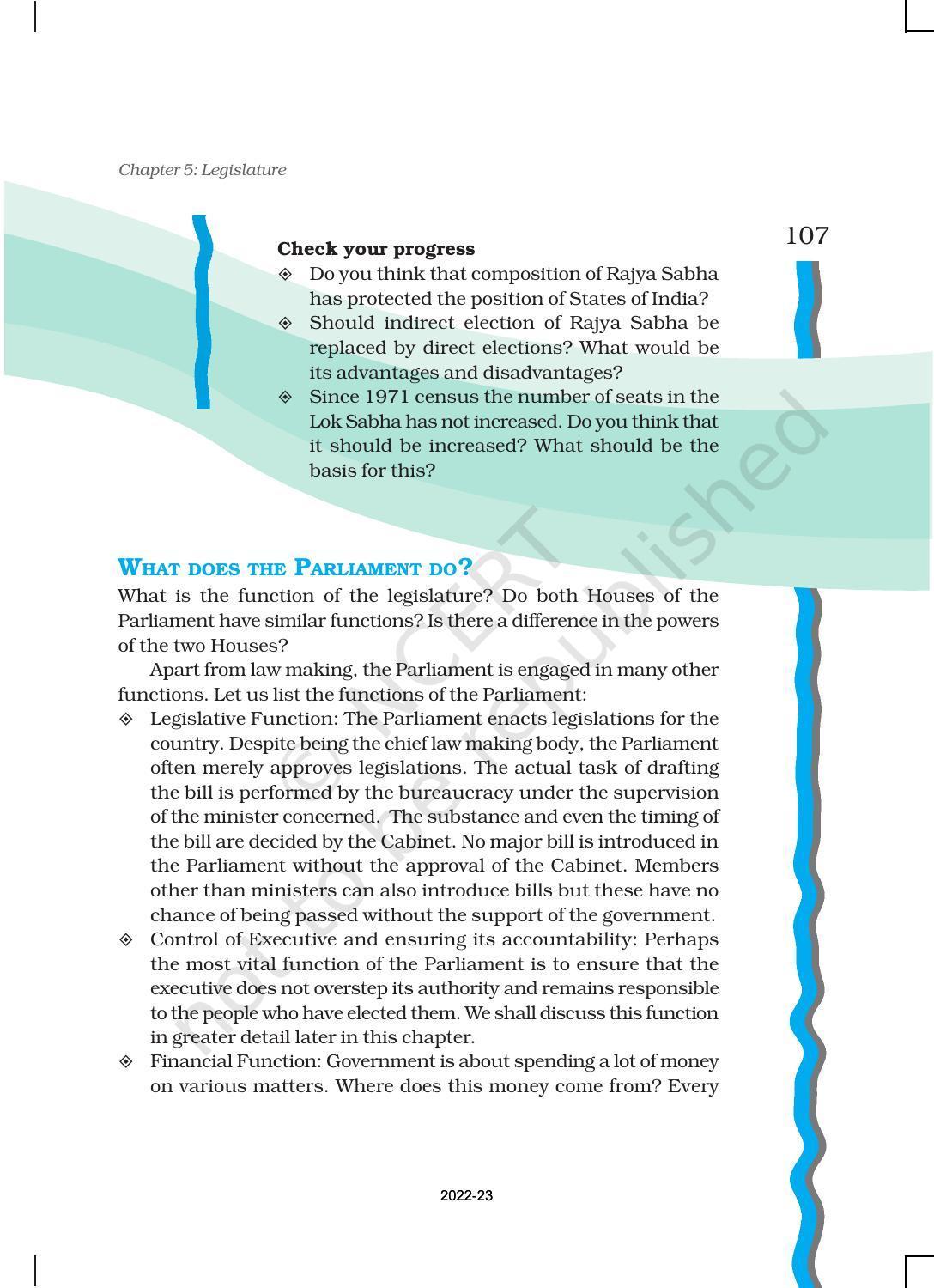 NCERT Book for Class 11 Political Science (Indian Constitution at Work) Chapter 5 Legislature - Page 8