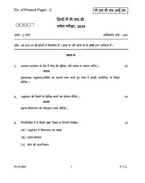 IGNOU PhD Entrance Test Ph.D In Hindi 2018 Question Paper