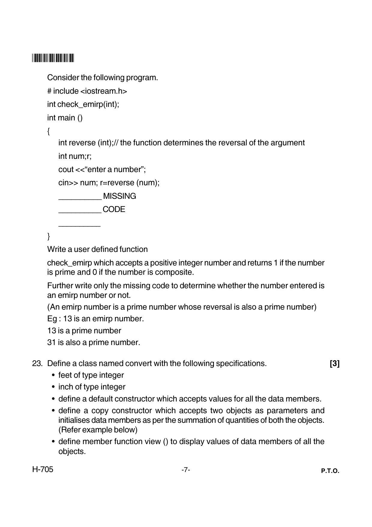 Goa Board Class 12 Computer Science  705 New Pattern Paper 1 (March 2018) Question Paper - Page 7