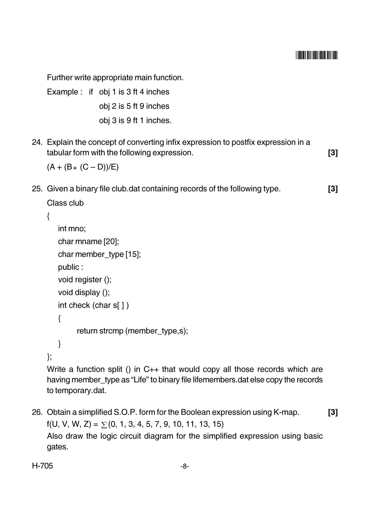 Goa Board Class 12 Computer Science  705 New Pattern Paper 1 (March 2018) Question Paper - Page 8