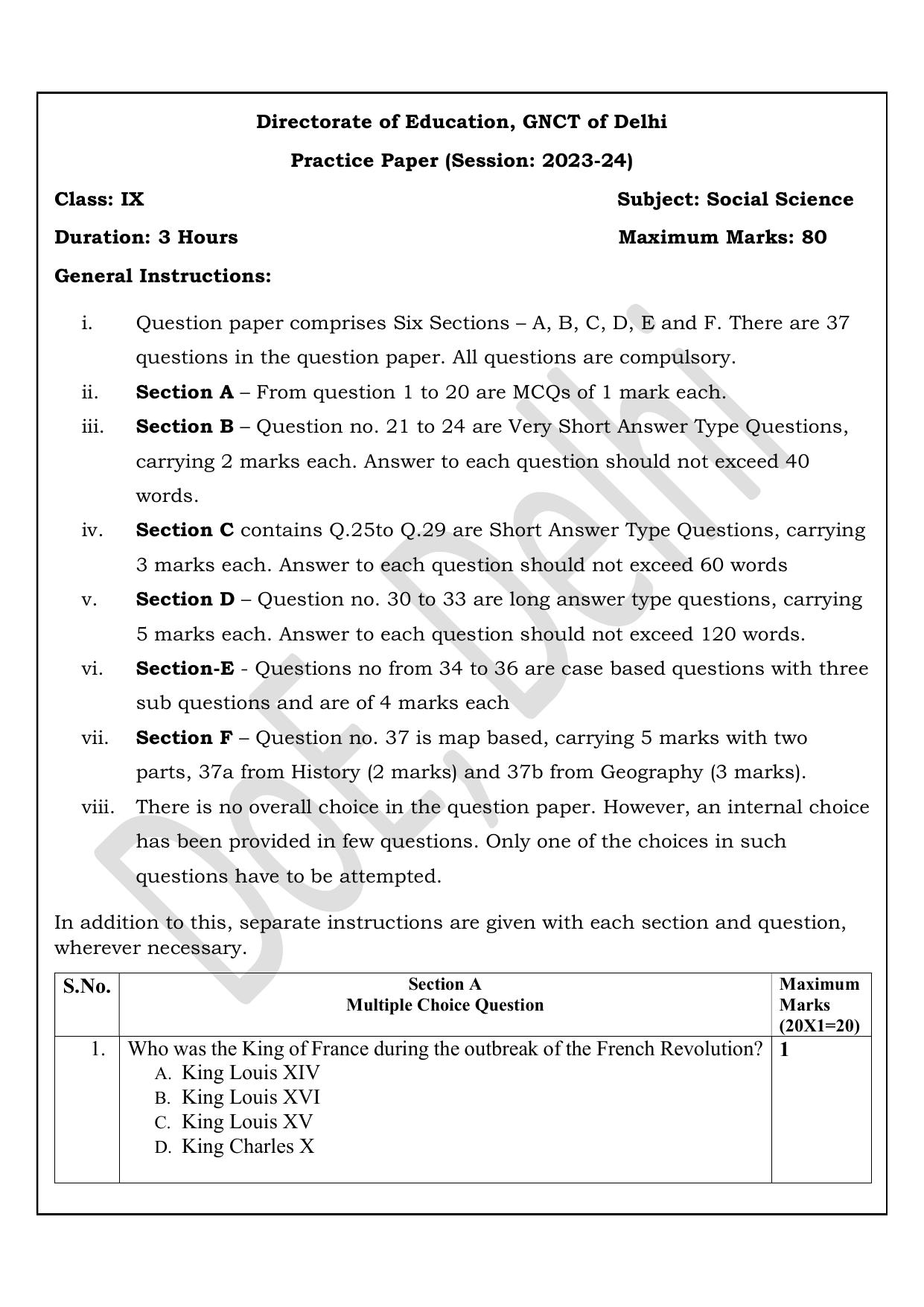 Edudel Class 9 Social Science (English) Practice Papers-1 (2023-24) - Page 1
