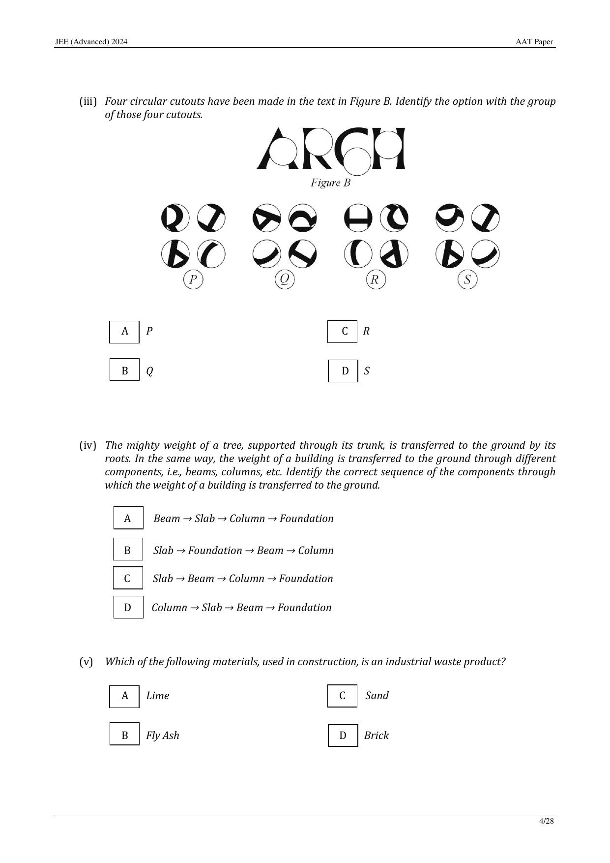 JEE Advanced AAT 2024 Question Paper - Page 4