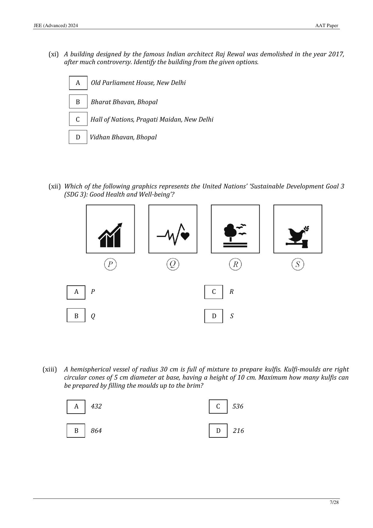 JEE Advanced AAT 2024 Question Paper - Page 7