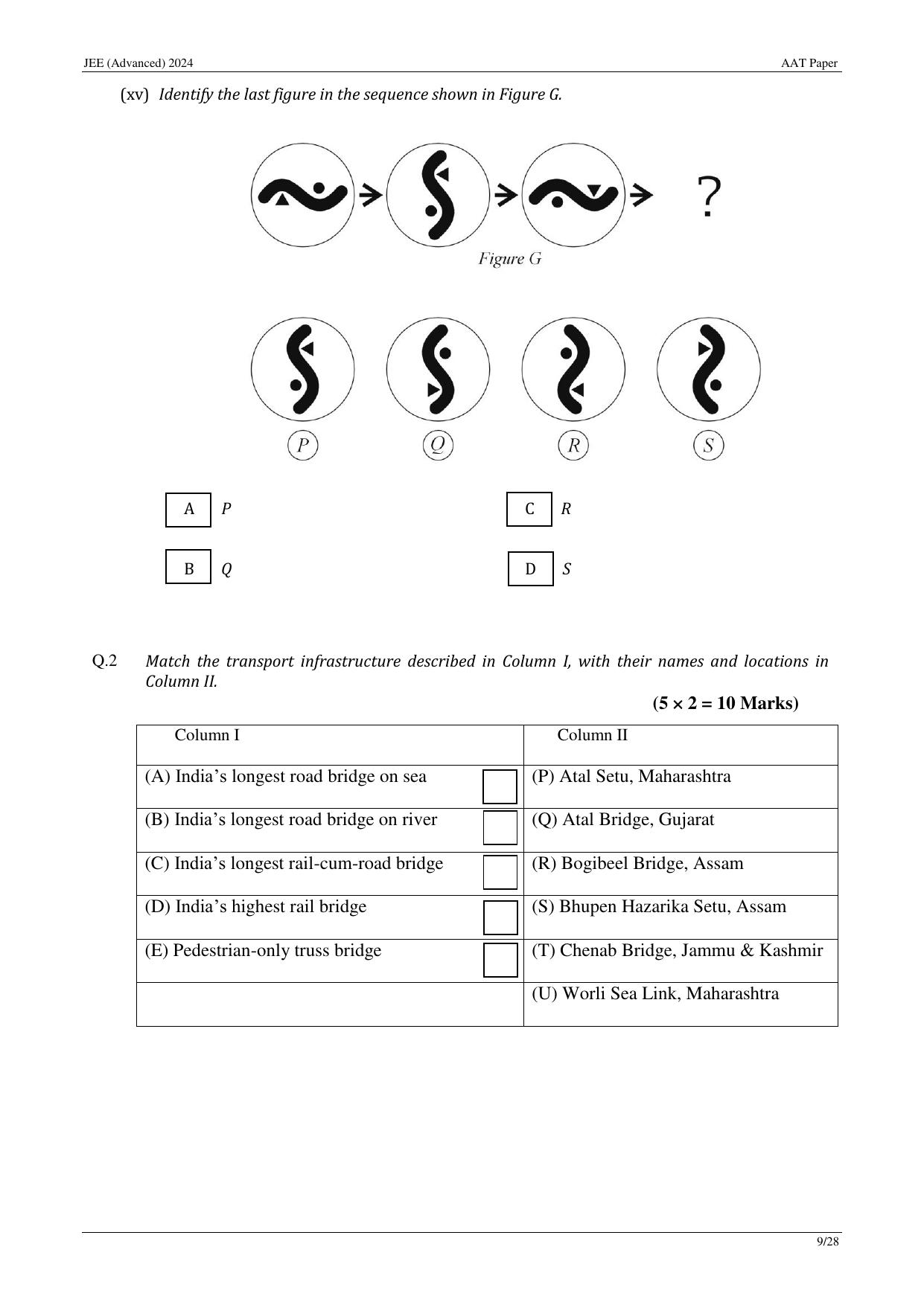 JEE Advanced AAT 2024 Question Paper - Page 9