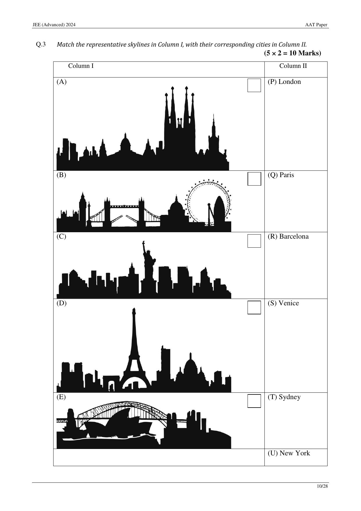 JEE Advanced AAT 2024 Question Paper - Page 10