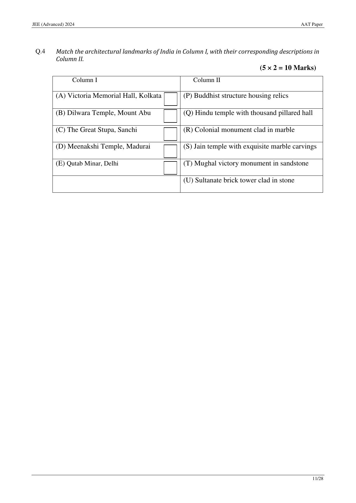 JEE Advanced AAT 2024 Question Paper - Page 11