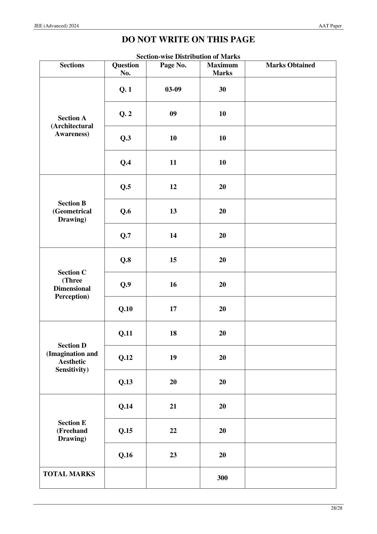 JEE Advanced AAT 2024 Question Paper - Page 28