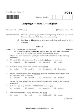 TN Class 12 English Language 5911 Question Papers 2022