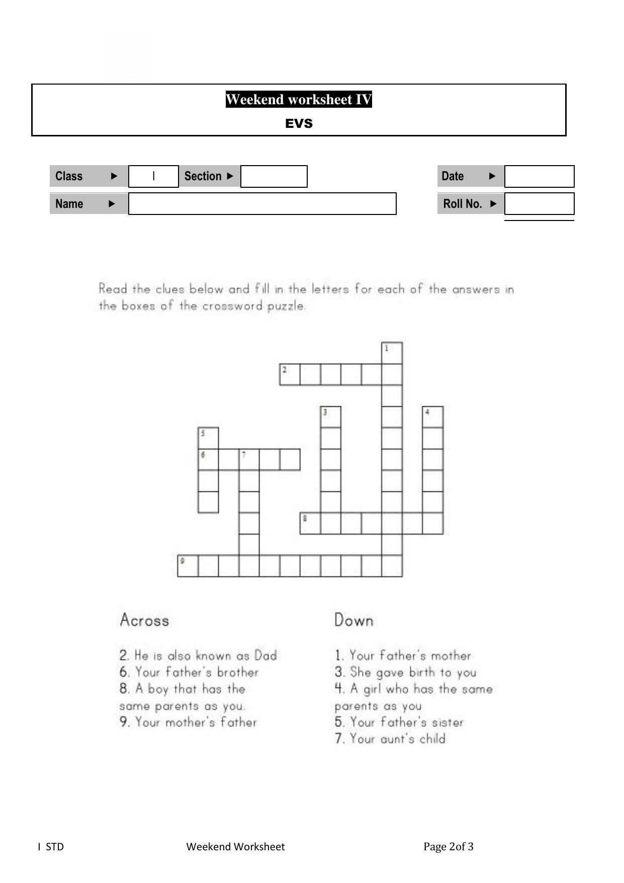 Worksheet for Class 4 Environmental Studies Assignment 1 - Page 1