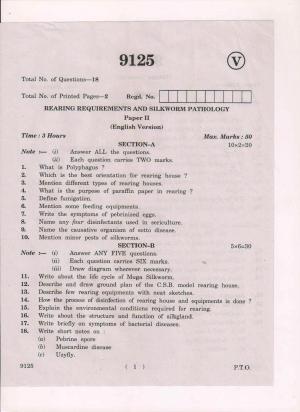 AP Inter 2nd Yea Rearing Requirement and Silkworm Pathology-II March-2019-Vocational Question Paper
