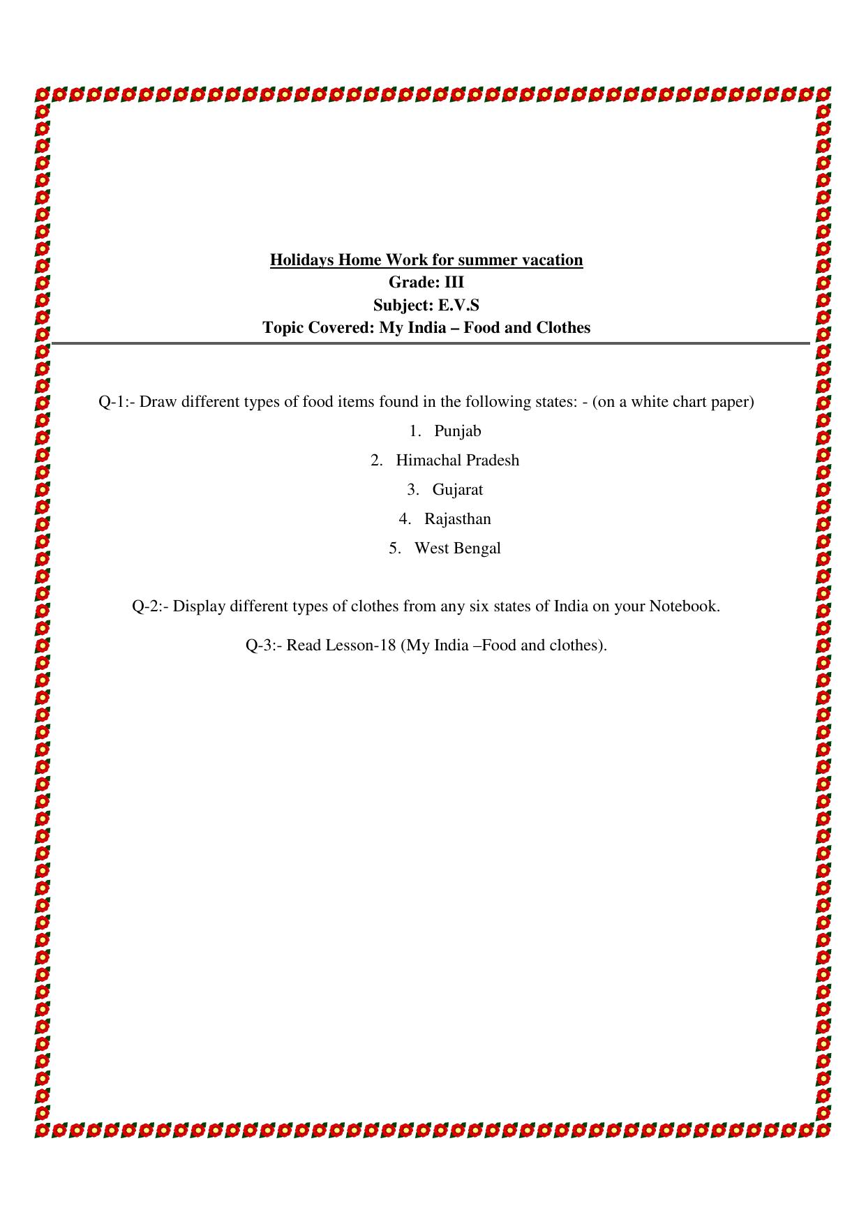 Worksheet for Class 3 EVS Assignment 108 Revision - Page 1