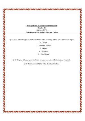 Worksheet for Class 3 EVS Assignment 108 Revision