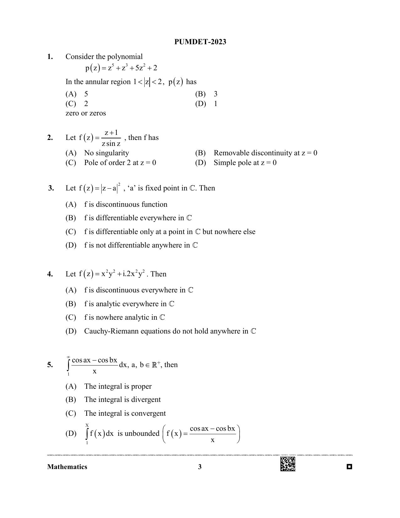 PUBDET 2023 Mathematics Question Paper - Page 3