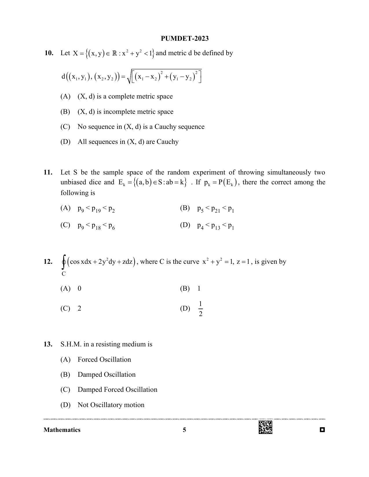 PUBDET 2023 Mathematics Question Paper - Page 5
