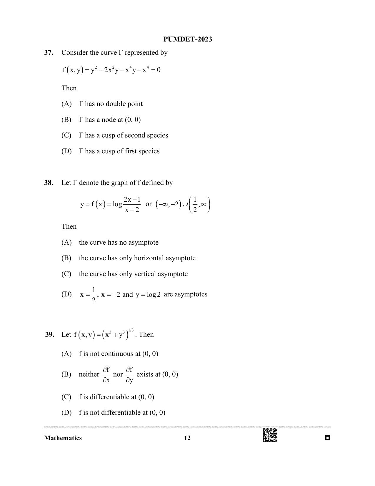 PUBDET 2023 Mathematics Question Paper - Page 12