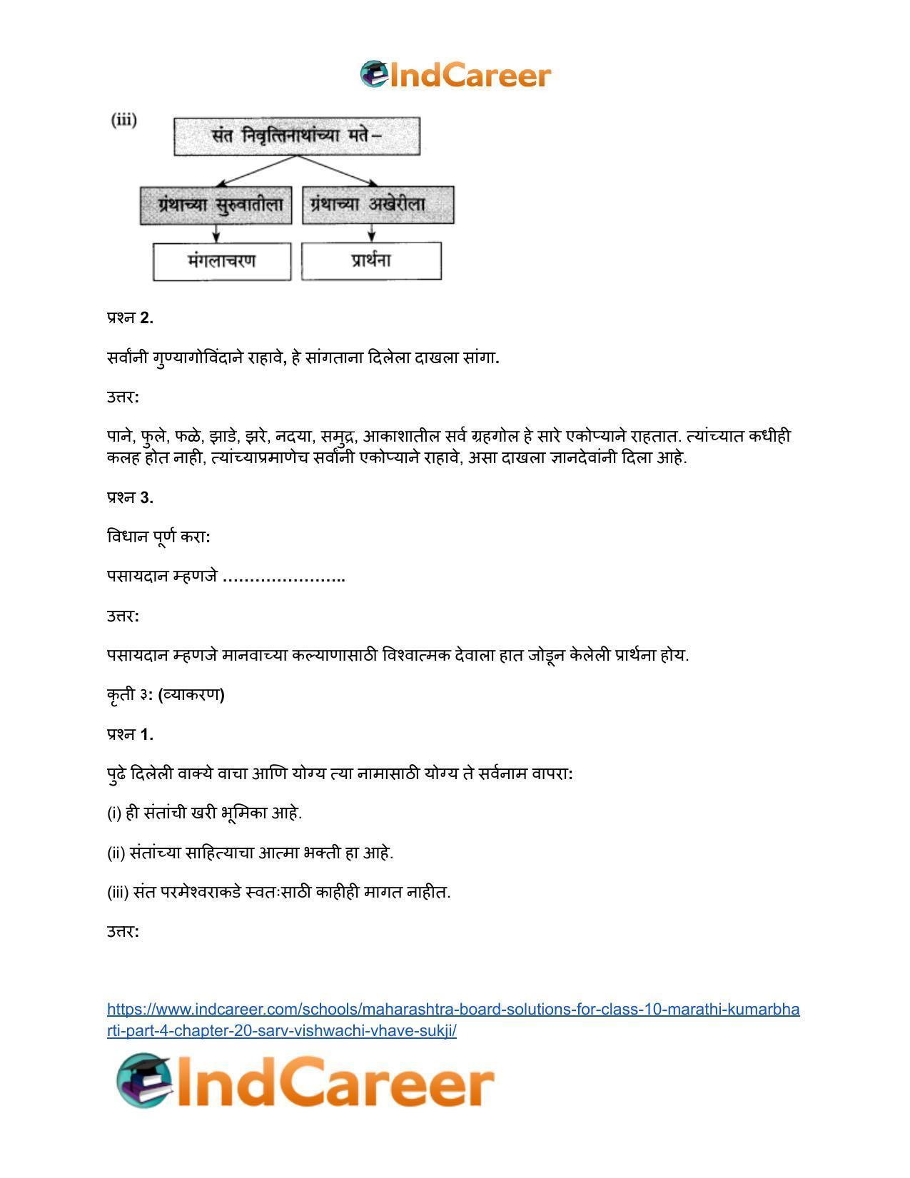 Maharashtra Board Solutions for Class 10- Marathi Kumarbharti (Part- 4): Chapter 20- सर्व विश्वचि व्हावे सुखी - Page 11