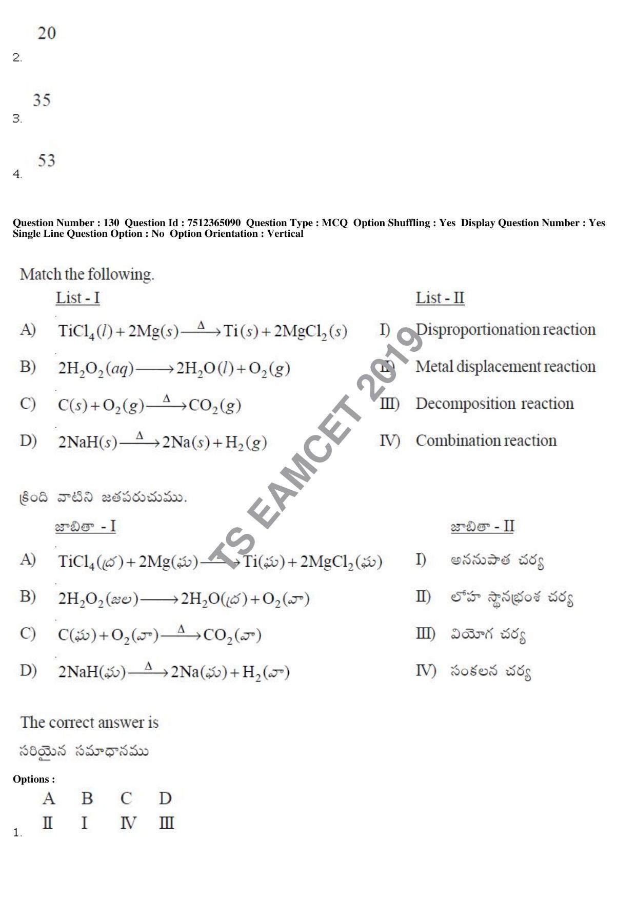 TS EAMCET 2019 Engineering Question Paper with Key (6 May 2019 Forenoon) - Page 92