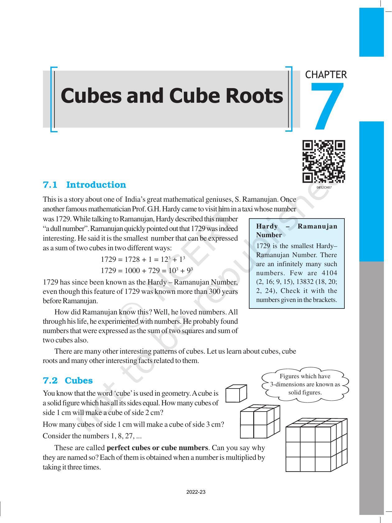 NCERT Book for Class 8 Maths Chapter 7 Cubes and Cube Roots - Page 1
