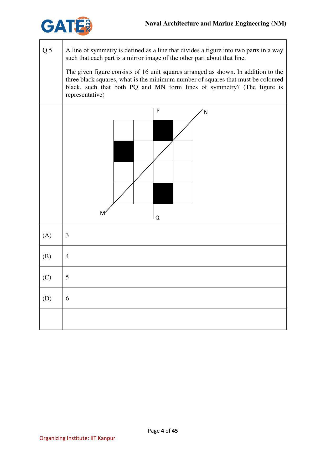 GATE 2023 Naval Architecture and Marine Engineering (NM) Question Paper - Page 4