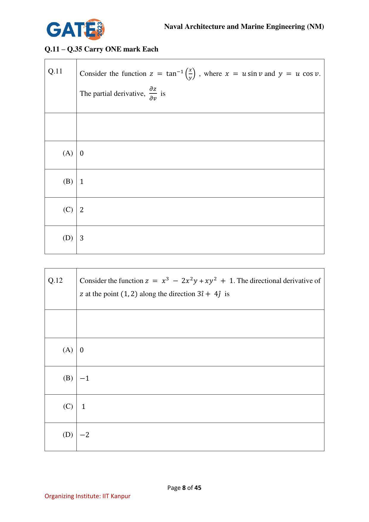 GATE 2023 Naval Architecture and Marine Engineering (NM) Question Paper - Page 8